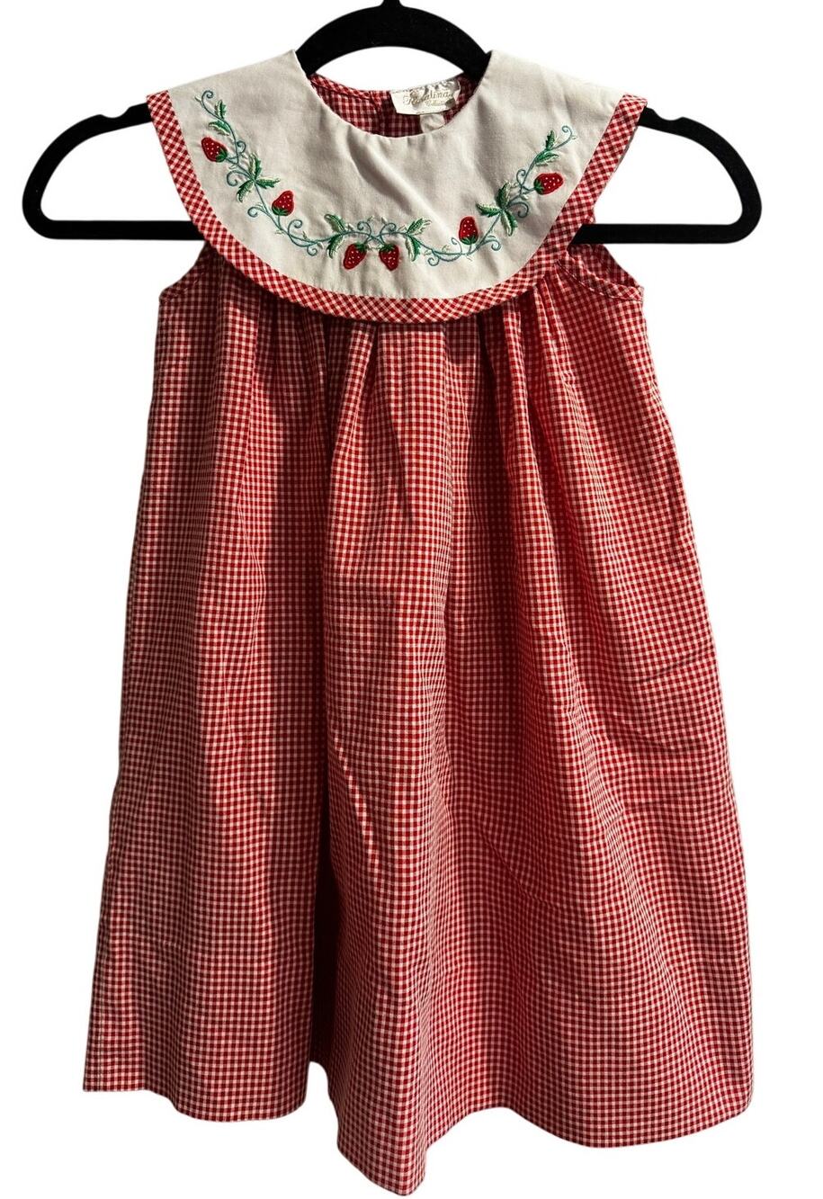 Rosealina Girls 4t/5t Strawberry embroidered bib dress gingham summer Peter Pan